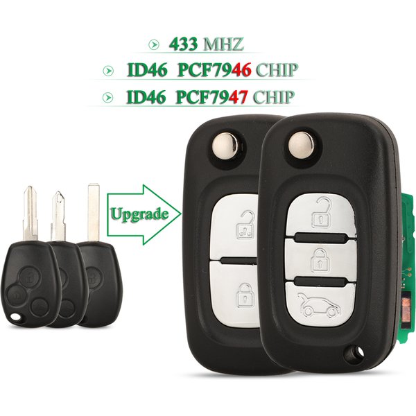 Jingyuqin 2/3BNT pour Renault Vivaro Traffic Master Kangoo Clio Dacia 433MHz ID46 PCF7947 /7946 Clé télécommande pliable à puce VA2 NE72
