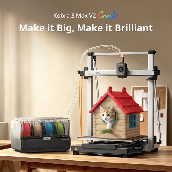 ANYCUBIC Kobra 3 Max V2/Kobra 3 Max V2 Combo 3D-Drucker mit großem Bauvolumen, Dual-Gear-Direktextruder und 600 mm/s Druckgeschwindigkeit