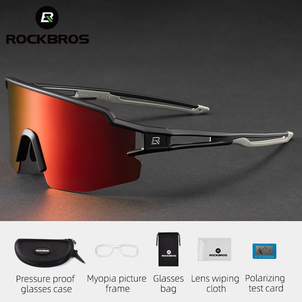 ROCKBROS-Lunettes de vélo polarisées avec monture myopie, lunettes de vélo, lunettes UV400, sports de plein air, VTT, lunettes de soleil de cyclisme sur route