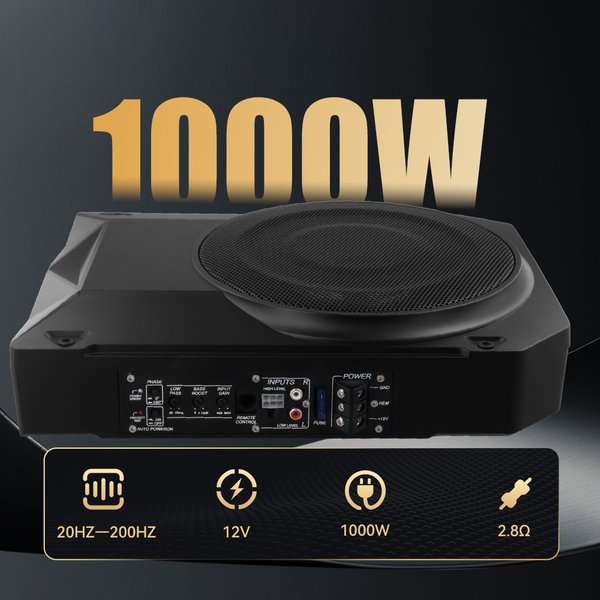 Degreat 1000W Slim Unter-Sitz-Subwoofer, Aktiver Auto-Musikplayer, Auto-LKW-Subwoofer mit Verstärker-Kit, Lautsprecher mit Passendem Verstärkerkabel
