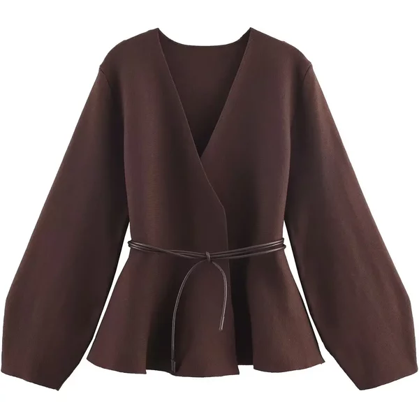 Europäischer und amerikanischer Stil 2025, neues Temperament, vielseitige Slim-Fit-Strickjacke mit Gürtel