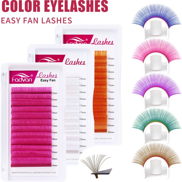 FADVAN Extensions de cils colorées effet fleurissant, courbure C/D, volume facile à éventail, rose, bleu, rouge, faux cils effet éclatant