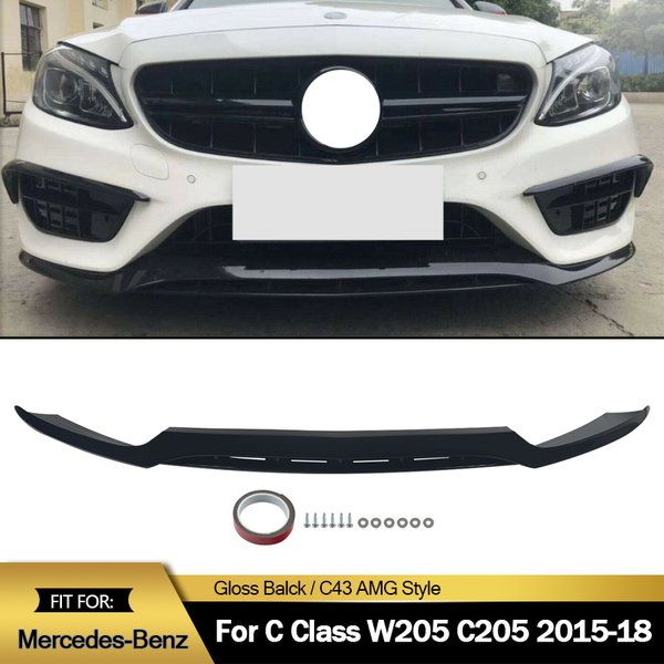 Frontspalter-Stoßstangenlippe, passend für 2015–2018 Mercedes Benz C-Klasse W205 C205 C43, glänzend schwarz, Spoiler-Splitter-Body-Kit im AMG-Stil