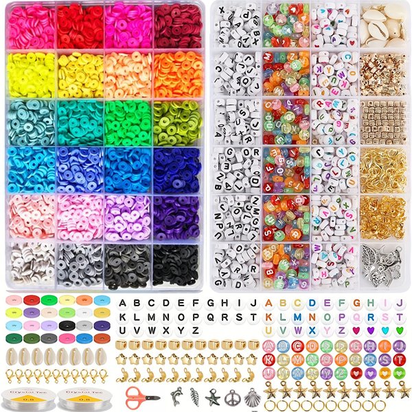 DIY bracelet box with 48-case soft pottery letter pendant flat ball for jewelry making holiday gift set