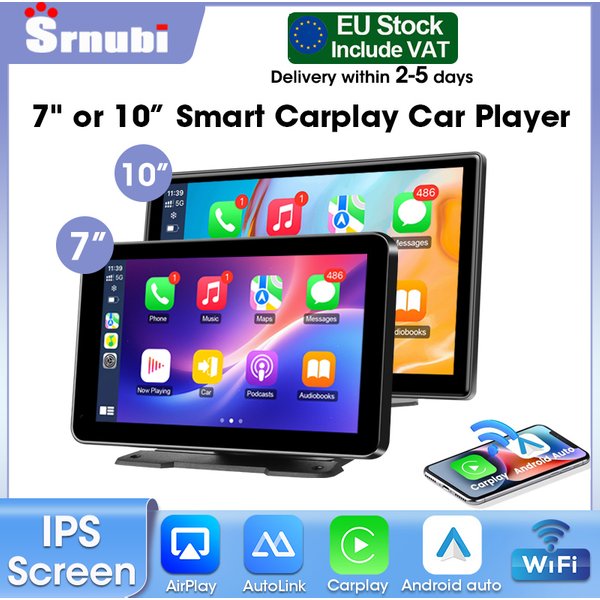 Écran Carplay universel Srnubi 7" ou 10" pour autoradio, Carplay sans fil, Android Auto, navigation GPS, moniteur vocal AI, Bluetooth