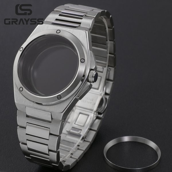 Boîtier de montre professionnel en acier inoxydable massif de 40 mm, style ingénieur, pour mouvement NH35/4R35, cadran de 28,5 mm/31 mm, fond en verre