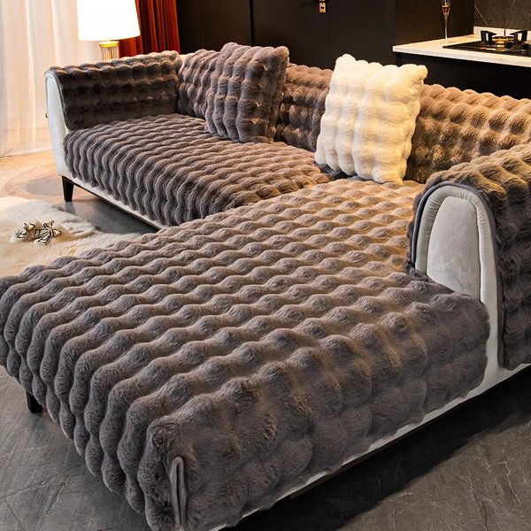 Housse de canapé en velours de lapin cubique épaissie coussin de canapé de salon antidérapant massage peluche universel coussin de dossier d'accoudoir de canapé lavable en machine facile à