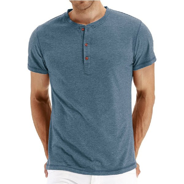 Brand Quality Cotton Men T-shirt Henry Neck Fashion Design Slim Fit Solid T-shirts Male Tops Tees Short Sleeve T Shirt For Men
