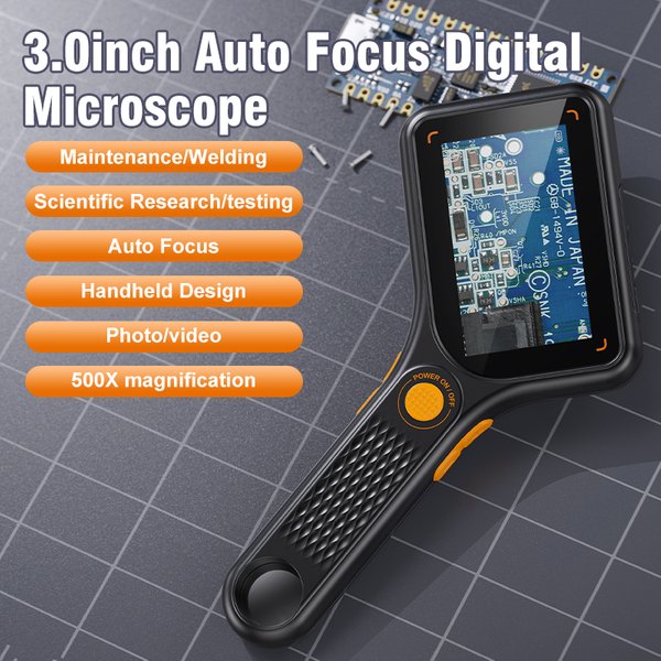 Digitales Mikroskop Handheld 3,0 Zoll IPS Farbbildschirm Autofokus 2MP Münzvideomikroskope 500x Vergrößerung für Schmuckuhr