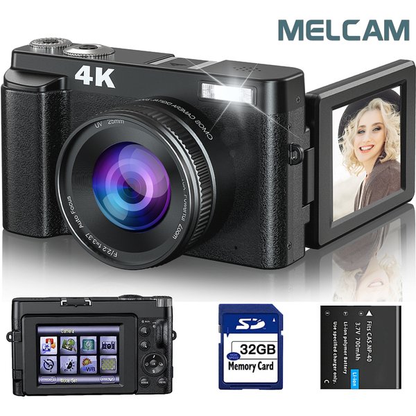 4K-Digitalkamera für Fotografie und Video, Autofokus, Anti-Shake, 48-MP-Vlogging-Kamera mit SD-Karte, 3'' 180 ° Flip-Screen