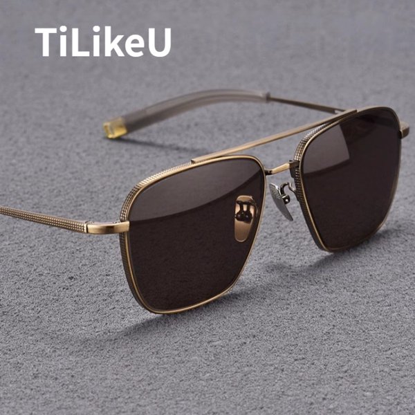 Vintage pur titane grand cadre Double faisceau lunettes lunettes de soleil polarisées hommes rétro pilote Style UV400 conduite lunettes de soleil 2025