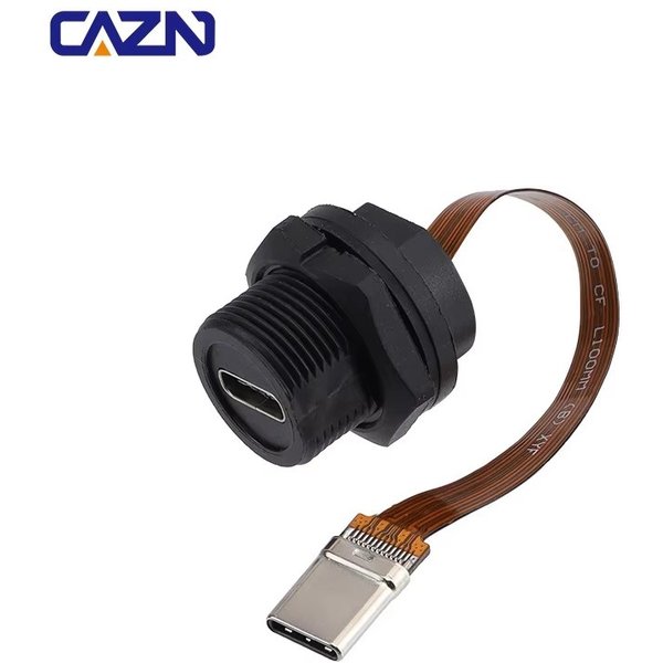 CAZN Wasserdichtes IP67 IP68 Typ C Buchse auf Stecker PFC-Flachkabel 3.1 Geschwindigkeit Gewinde Typ C 3.1 10 GB 3 A 20 V