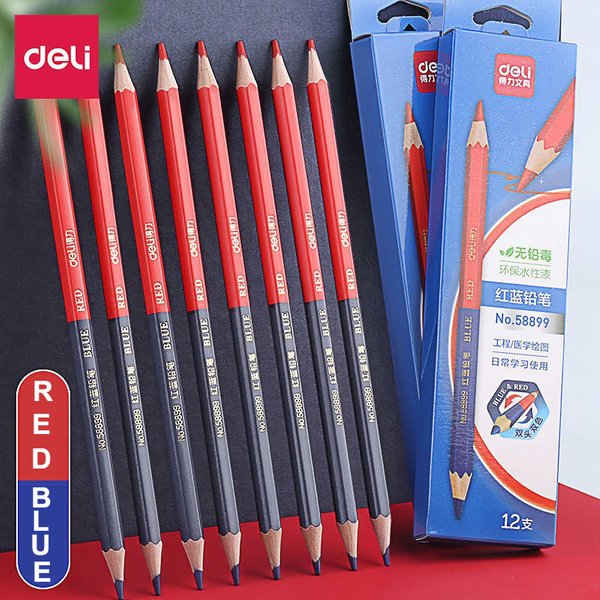 Deli Rot Blau Bleistift HB Zweifarbiger Stift für Kinder Erwachsene Design Zeichnung Industrietechnik Markierung Holzstift Briefpapier