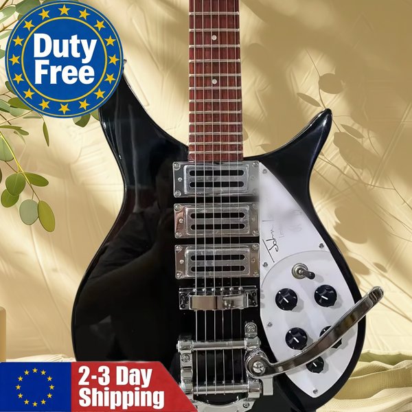 Deutsches Lager Schwarze Gitarre für Anfänger mit Palisanderhals, HHH-Tonabnehmern und Tremolo-System, Ausgewogen