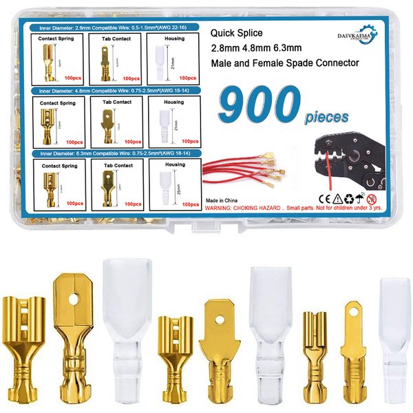 2,8/4,8/6,3 mm Schnellverbinder, männlich, weiblich, Draht, Flachstecker, Crimp-Klemmenblock-Sortiment, golden, mit Isolierhülse