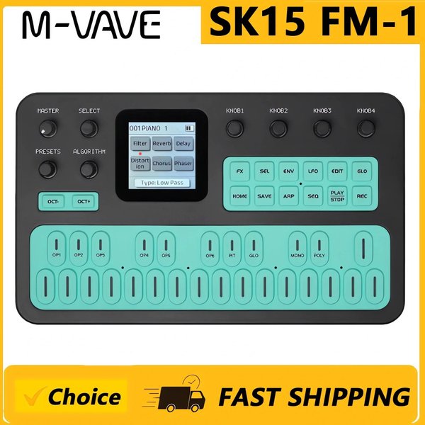 M-VAVE FM-1 6-Op FM-Synthesizer, 32 Algorithmen, 128 Presets, TFT, 3-Kanal-MIDI (USB/BT/3,5mm), 6 Effekte, Arpe, SEQ, Lautsprecher, 12 Stunden Akkulaufzeit