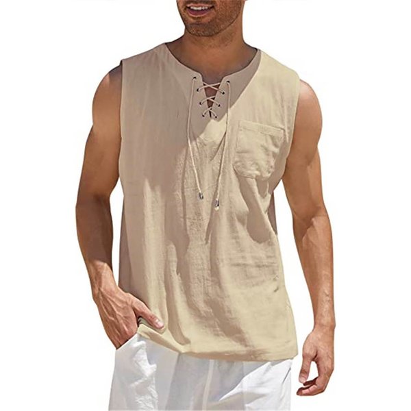 Débardeur léger d'été pour hommes, hauts respirants, mode, couleur unie, sans manches, gilet à lacets, chemise, t-shirts, vêtements