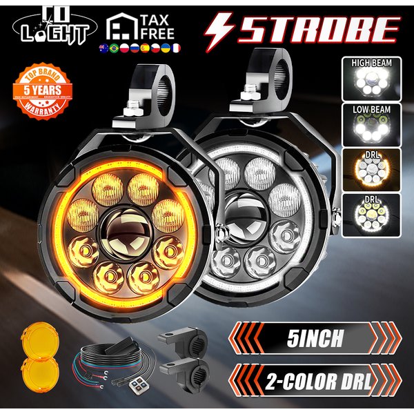 CO LIGHT – feu auxiliaire de moto de 5 pouces, DRL haut et bas, pour BMW R1200GS F800GS F700GS F650 K1600, avec variateur de lumière antibrouillard