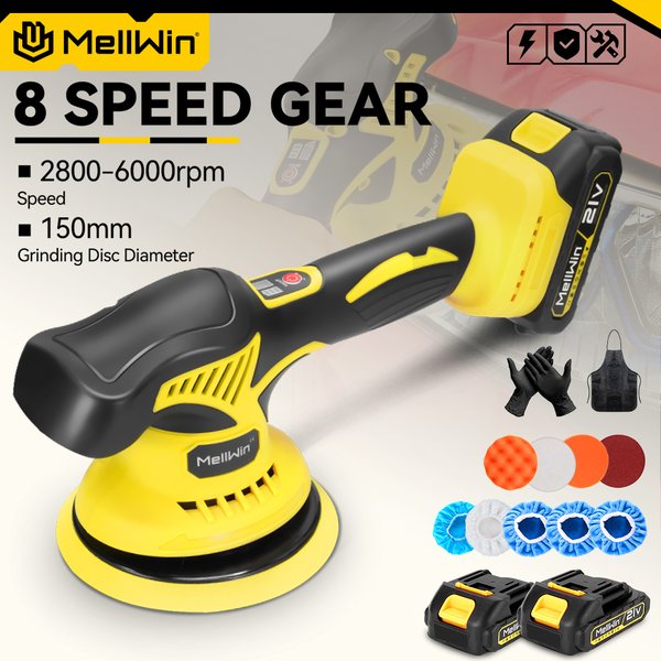 MELLWIN 150 mm kabelloser Elektroauto-Polierer, 8 verstellbare elektrische Wachsen, Schleifen, Versiegelungsglasur-Werkzeug für Makita 18 V Batterie-Stift