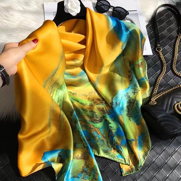BYSIFA jaune vert foulards Bufandas femme écharpes châle mode élégant Satin carré foulards automne hiver marque foulard en soie Hijab