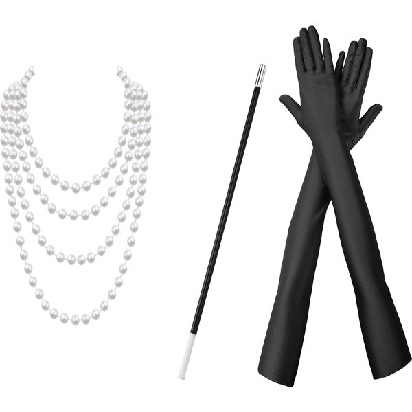 3PCS 1920er Jahre Flapper Kleid Zubehör Retro Party Requisiten GATSBY CHARLESTON Perlenkette Lange Rauchstange Handschuh Set