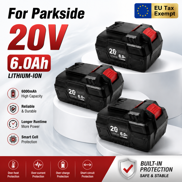 Hochleistungs-20-Volt-6,0-Ah-Lithium-Ionen-Ersatzakku, geeignet für Parkside X-20V System, passend für PAP 20 B3/A3, PAPS 208 A1, Elektrobohrer, Rasenmäher, Kettensäge