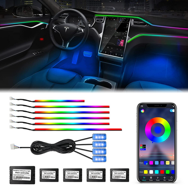 Lumières ambiantes intérieures de voiture au néon, bande acrylique de contrôle bricolage, guide de lumière, fibre optique RVB, décoration automatique, escales, lampe