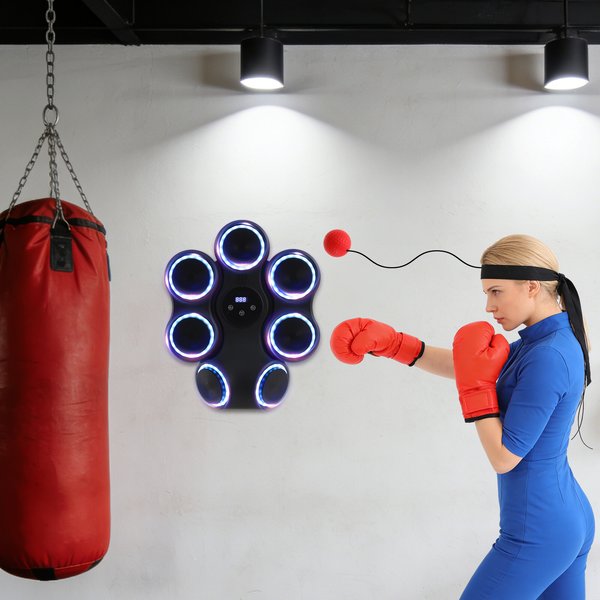 Interactive Punching Trainer with Lighting and Music, Large Size Wall Mounted Electronic Boxing Target, Smart Wall-Mounted Boxing Machine