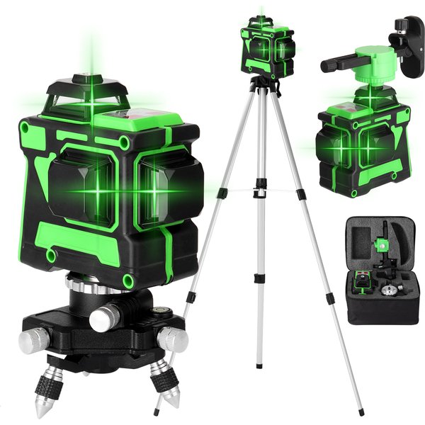 3D 12 Lines Self-leveling Laser Level with 1.2M 3 Heights Adjustable Alloy Extension Bar Tripod Stand and Carrying Bag