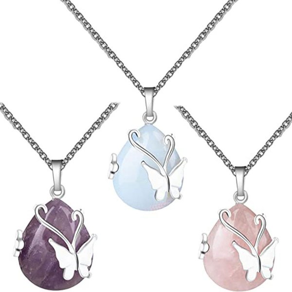 Collier pendentif en cristal de guérison, enroulé de fil Vintage, pierre précieuse papillon, Quartz Rose, améthyste, opalite