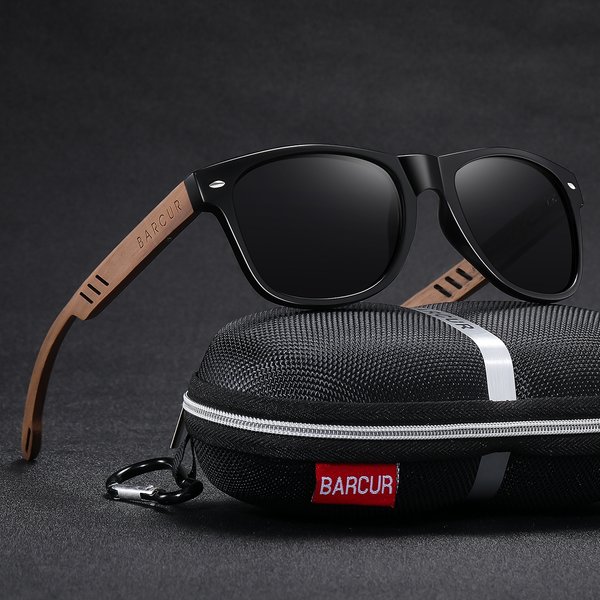 BARCUR Black Walnut Sunglasses for Men Wood Sun Glasses Man Eyeglasses Polarizing Glasses UVA&B Protection Eyewear ECO-Friendly