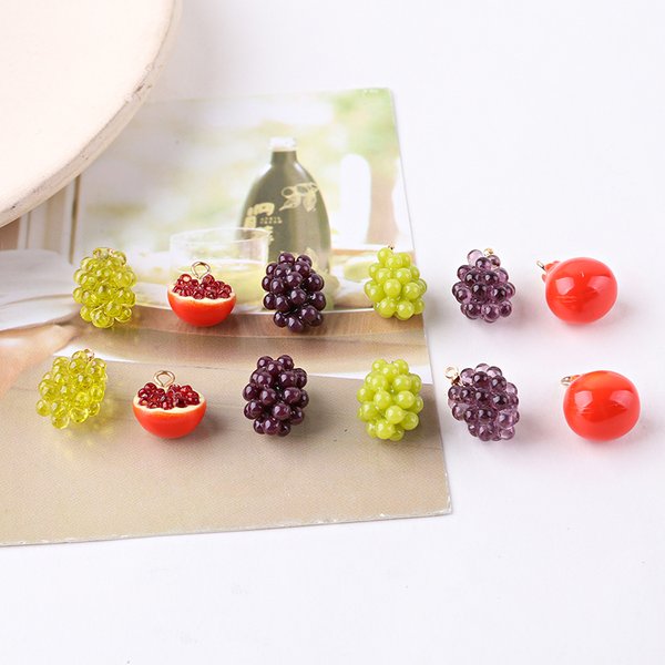 6 stücke Interessant Obst Traube Granatapfel Diy Harz Kleine Anhänger Zubehör Anhänger Ohrringe Material Handgemachte Charme