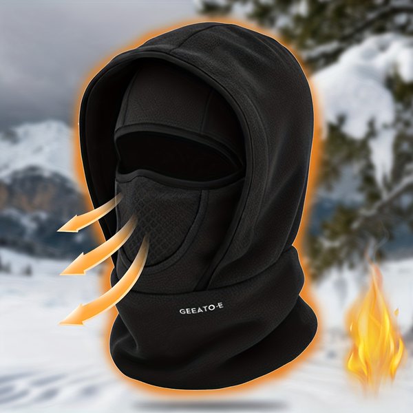 Multifunktionale, kältebeständige Warmmütze für den Winter, Kombination aus Kapuze, Nackenwärmer und Gesichtsmaske. Dickes Fleece für Kälteschutz.
