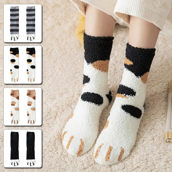 Plüsch Winter lustig niedlichen Stil Tier Katze Pfote Cartoon Muster Frauen Baumwolle Socken super weich für weibliche Haus Schlaf boden Sox