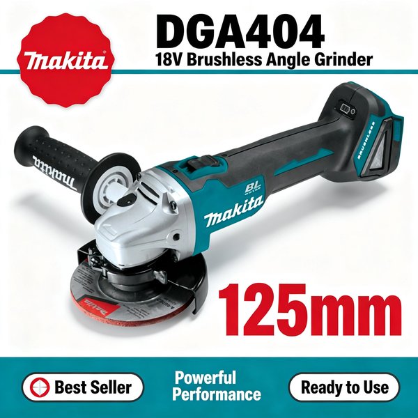 Makita DGA404 18V Bürstenloser Akku-Winkelschleifer, wiederaufladbares Elektrowerkzeug zum Schneiden, Schleifen, Polieren von Metall, für Bau, Automobil, Garage und Heimwerkerarbeiten