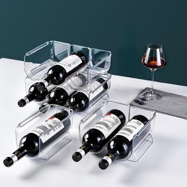 Transparent PET Stackable Wine Rack - Multi-Tier Home Refrigerator Organizer for Cups Mugs Storage