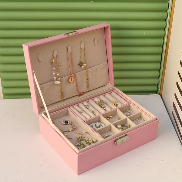 Boîte de rangement de bijoux Double couche, porte-bijoux de voyage Portable, organisateur de rangement d'anneaux et de colliers, présentoir de bijoux