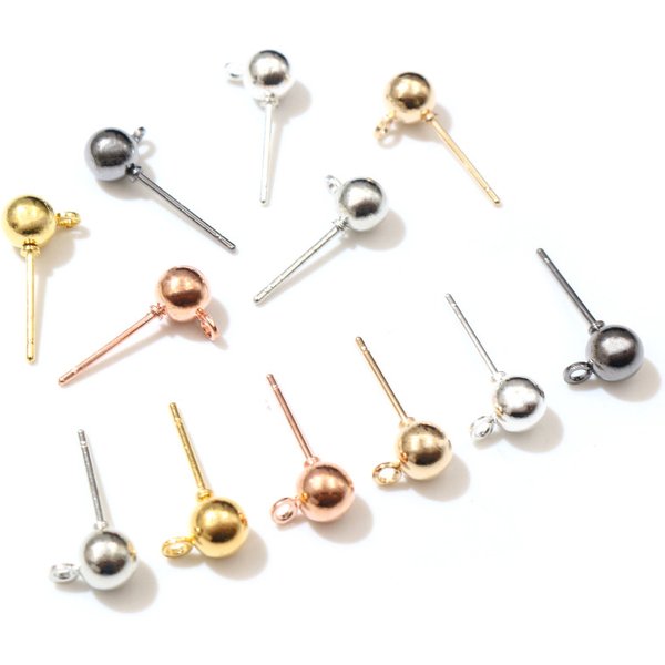 50pcs/lot 3/4/5mm 6 Colors Pin Findings Stud Earring Basic Pins Stoppers Connector For DIY Jewelry Making Accessories Supplies