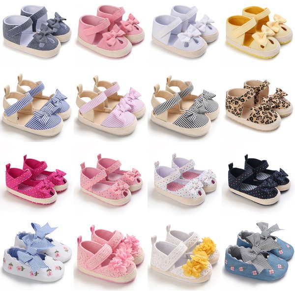 Newborn Toddler Baby Shoes Girl Baby Crib Shoes Princess Flower Bow Baby Cotton Sole First Walker Sneakers 0-18 Months