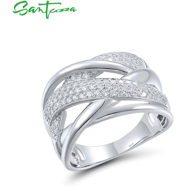 SANTUZZA Echter 925er Sterlingsilber-Ring für Damen, funkelnder weißer Zirkonia, bezaubernder, wunderschöner, moderner, feiner, schicker Schmuck