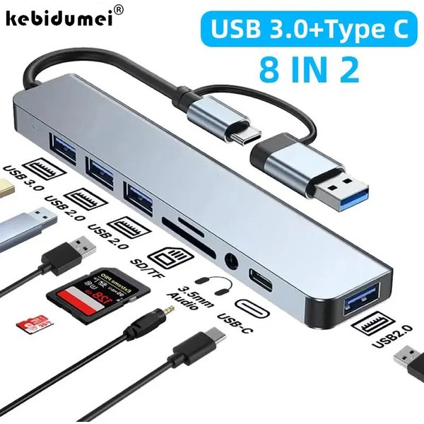 Adaptateur USB 3.0 Type C, Station d'accueil, Hub USB 3.0, lecteur de carte SD TF, sortie Audio, séparateur multi-hub pour ordinateur Macbook Pro