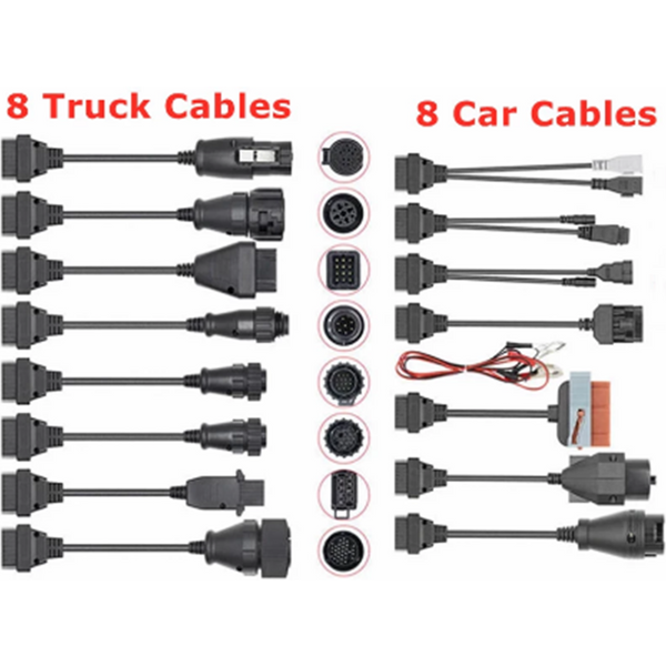 Full Set 8Pcs Truck Car Cables OBD OBD2 Diagnostic Connector 8pcs Car Cables Kit Full Pins Activated Truck Cables Adapters Cable