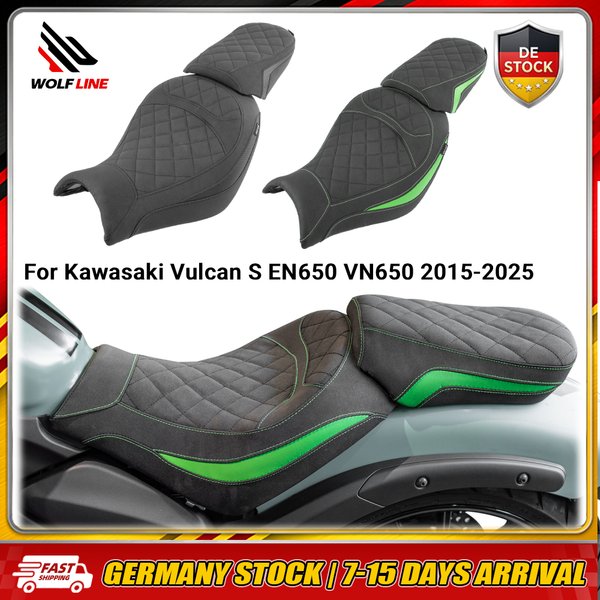 WOLFLINE Fahrer- und Beifahrer-Doppelsitz für Kawasaki Vulcan S EN650 VN650 2015-2025 Motorrad, komfortabler Doppelsitzkissen für vorne und hinten, ergonomischer Komfortsattel für den täglichen