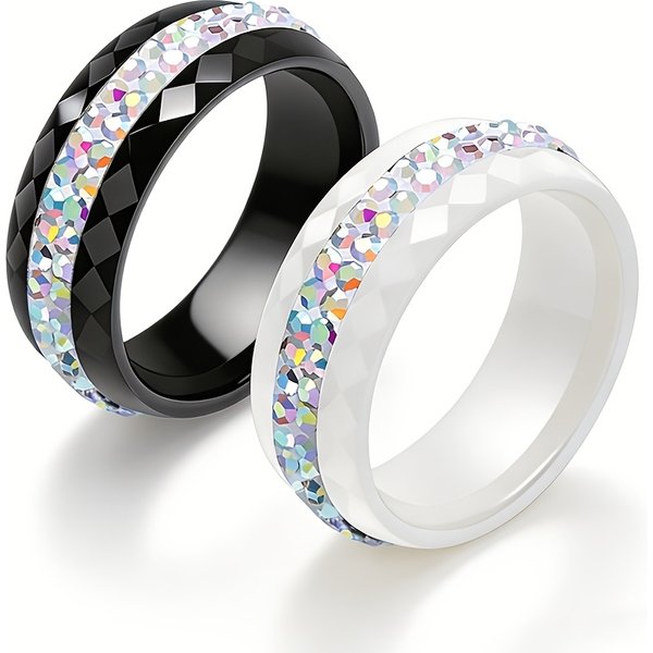 Haute Qulity Noir Et Blanc Simple Style Comly Cristal Bagues En Céramique pour les Femmes