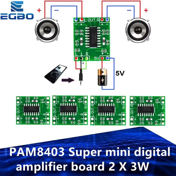 5 pièces PAM8403 Super mini carte amplificateur numérique 2*3 W classe D carte amplificateur numérique efficace 2.5 à 5 V alimentation USB