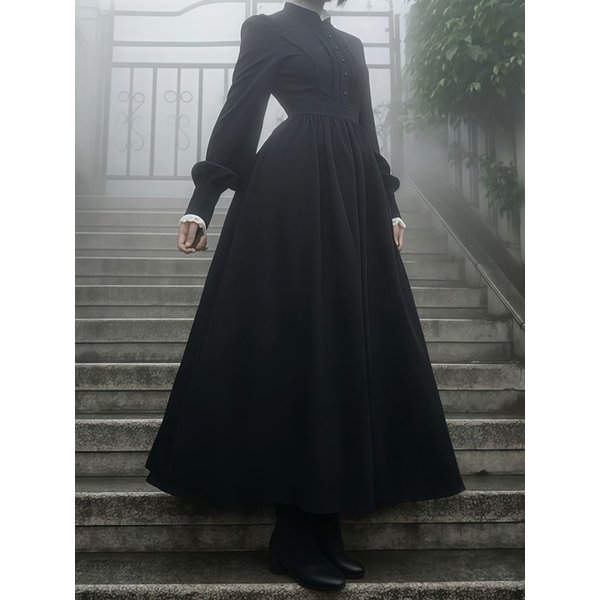 France Vintage noir à manches longues robe femmes mode élégant mince mince longues robes femme gothique foncé à lacets Patchwork robe