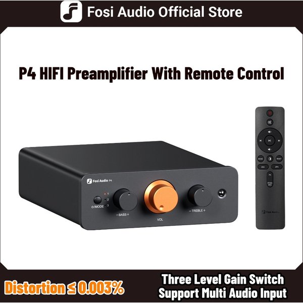 Fosi Audio P4 HiFi-Vorverstärker: 3 Cinch-Eingänge, EQ/Bypass, austauschbare Operationsverstärker, Höhen- und Bass-Tonregelung für Audiophile Systeme