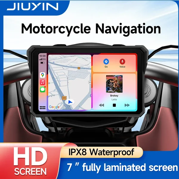 JIUYIN 7 Zoll Carplay Motorrad-DVR-Navigation GPS Kabelloses CarPlay Android Auto IPX7 Display Tragbarer Motorradmonitor
