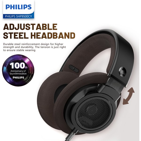 Philips SHP9500CY HiFi Open-Back Headphones Ultra-Comfortable Over-Ear Design Crisp Clear Sound Lightweight & Durable Build