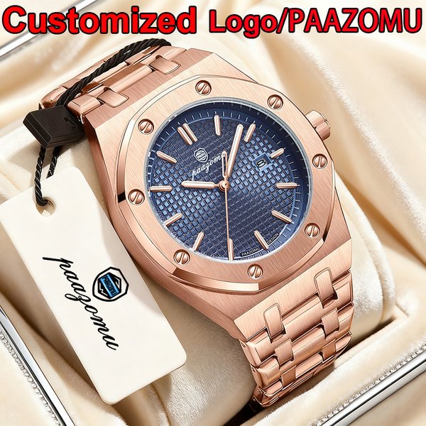 Personalisierte Uhr PAAZOMU Business Herren Armbanduhr Wasserdicht Leuchtend Datum Herrenuhr Edelstahl Quarzuhren für Herren Reloj